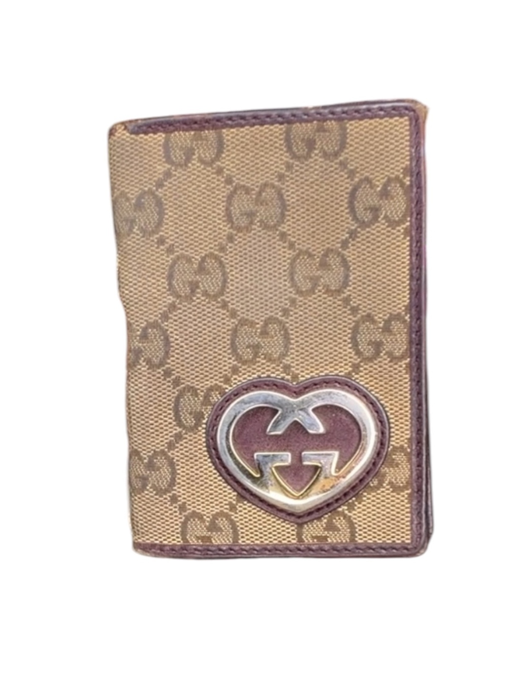 Gucci GG Canvas Heart Guccissima Card Holder ID Wallet Beige Brown Monogram
